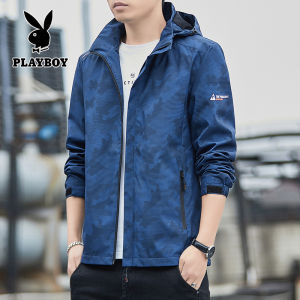 PLAYBOY Mens detachable hooded windproof waterproof outdoor oversized work jacket spring and autumn jacket for men