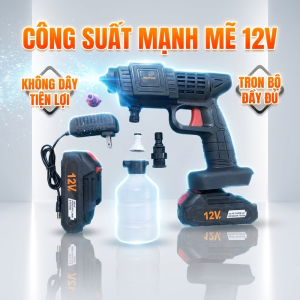 Máy rửa xe Cầm Tay 2 Pin 10 Cell 199V - Máy xịt rửa sân vườn xịt rửa cao áp có tạo bọt tuyết