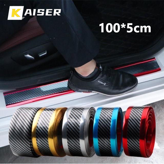 2X Car Door Sill Protector Edge Sticker Carbon Fiber Rubber Bumper Guard Strip