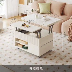 Multifunctional Lifting Coffee Table with Storage Assembled Dual-Use Foldable Cream Style Side Table Living Room Small Apartment Modern Simple Home Folding  Small Coffee Table with Wheels