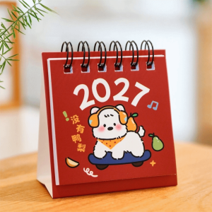NOBLELUX Cartoon 2027 Desk Calendar Schedule Mark Double Coil Standing Flip Calendar Cute Mini Spiral Desk Calendar Desktop Ornaments