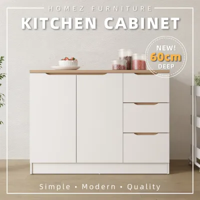 (FREE Shipping) KitchenZ 4FT Sinowa Series Full Melamine 2 Door 3 Drawer Kitchen Cabinet Base Unit 120x60cm Top / Kitchen Storage - HMZ-KBC-M9615-LH+WT
