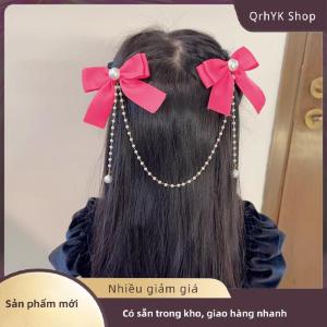 Hàng có sẵn✨ Ngọc trai Bow tua tóc Clip thanh lịch màu rắn tóc Claw trẻ em công chúa Kẹp tóc Thời trang vẻ đẹp Phụ kiện tóc