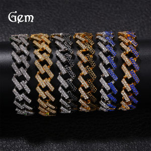 Cross-border best-selling hip-hop Cuban chain 15mm gold Full Diamond Bar-Shaped Mens Bracelet hiphop Fashion Accessories Wholesale