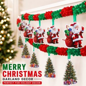 Christmas Banner Garland Hanging Decor Merry Xmas Home Party Indoor Wall Reusable Fabric Santa Theme New Year