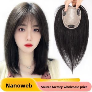 【B.Q】10*12cm-25/30cm Nano Net 100% Human Hair Piece Hair Topper Hair Replacement Cover White Hair Breathable And Lightweight Wig Increase Hair Volume For Woman