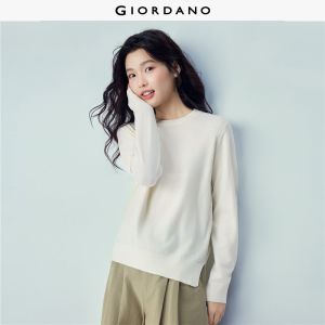Giordano Beau Monde Women Solid color crewneck loose sweater Free Shipping 13355861