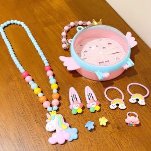 Present Angel Wings Princess Gift Box Childrens High-end Unicorn Jewlery Necklace Hairpin Set 儿童高端首饰盒