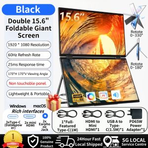 Domestix Portable Dual Screen 15.6”inch IPS Screen Monitor - Laptop Screen Extender | Type-C | Mini HDMI IN | Earphone | Support:Mirror Split Portrait Extended Mode with USB Type C Safety Mark 3 Pin UK Plug Power Adapter