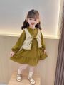 DRESS SERUTY LENGAN PANJANG MODEL LEHER REMPEL WITH CARDIGAN CORDUROY | DRESS ANAK PEREMPUAN USIA 1-4 TAHUN | DRESS CARDIGAN 2IN1 GAYA KOREAN STYLE | NKC. 