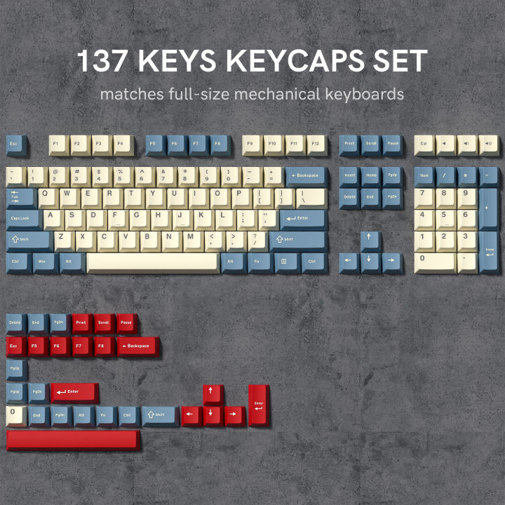 WOMIER 128 Keys Retro Blue Red PBT Keycap Double Shot Cherry Profile ...