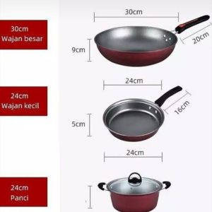 QME Panci Wajan Teflon Set Panci Teflon Penggorengan Set 3 Pcs Pans Pots QM-2432