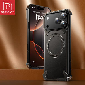OATSBASF Metal Frameless Genuine Leather Protective Cover with Magnetic Bracket Ultra-thin Mobile Phone Case for The 17 Pro Max/Pro/Air