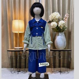 Setelan baju anak perempuan Korea kartun celana denim Pakaian bayi cute baby girl usia 3 - 10 tahun bahan import set tunik kekinian celana cargo model terbaru 2024 set anak viral - COD