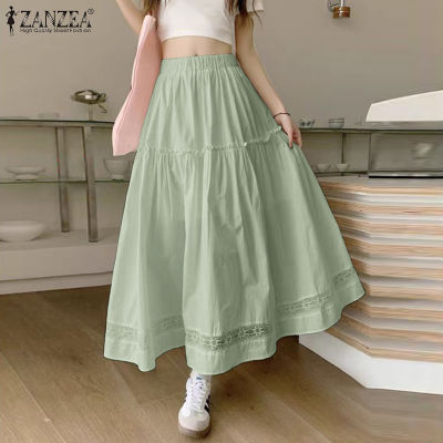 ZANZEA Korean Style Womens Summer Casual High Waist Layered Cake Skirts Girlish Lace Splicing Midi Overskirt #1104