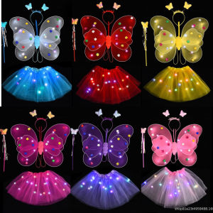 LED Children Costume Props Girls Skirts Angel Luminous Wings Flashing Butterfly Skirt Lights Suit 2-8year Easter Valentines Day for girls