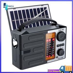 [ VKTECH ] Rechargeable Solar Radio with LED Flashlight and Bluetooth Speaker for Travel and Outdoor Adventures