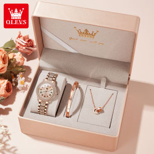 PLAYBOY/OLEVS ชุดนาฬิกาผู้หญิงแท้ กล่องนาฬิกาควอตซ์กันน้ําสีโรสโกลด์ ของขวัญนาฬิกาผู้หญิงสแตนเลสสําหรับแฟนสาว