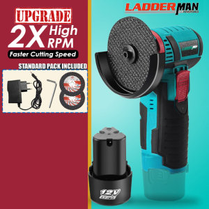 Ladderman 12V 2.0Ah Li-Ion 80mm Portable Cordless Angle Grinder Motor Machine Dual Battery For DIY Cutting Grinding