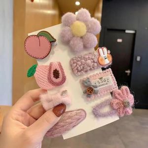 MT Cute Hairpin for Girl Korean Bowknot Headdress Set Plush Flower Fruit Clip for Girls