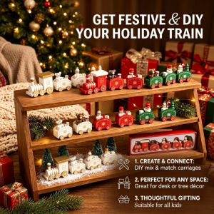 Christmas Train Ornament Set Wooden DIY Hanging Decor For Xmas Tree Home Party Table Display