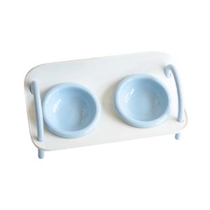 OUTOPEN Double Bowls Pet High Footed Bowl Non-Slip Ceramic Elevated Pet Feeder Bowl Easy To Clean Adjustable Height Cat Feeding Station Pet Supplies