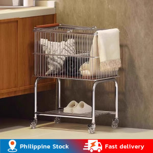 💥Dream Best🔥 Steel Wire Laundry Basket Cart with Wheels Bedroom Dirty Clothes Basket Organizer Laundry Organization Space Saving