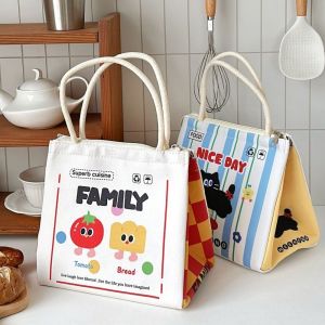 DWT9814 Kawaii Cartoon Lunch Box Bag Portable Cute Animals Pattern Thermal Lunch Pouch Food Storage Bags Collapsible Insulated Tote Bag Camping Accessories