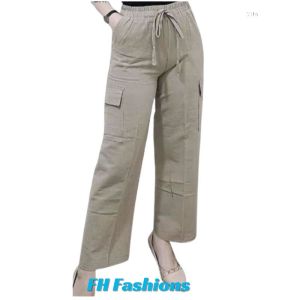 Celana Panjang Wanita  Kulot Cargo Pinggang Tali Karet  Bahan Katun Twil Combad