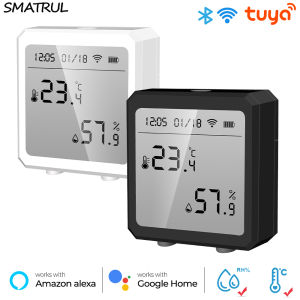 SMATRUL Tuya Temperature And Humidity Sensor Wifi Smart Home Indoor Hygrometer Alarm Battery Mini LCD Digital Display For Alexa Google for Android IOS APP Control