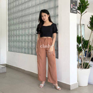 Celana Highwaist Cargo Wanita Crinkle Airflow Anti Lecek Terbaru Korean Style Ootd Kekinian Lucy Pants by Clashe