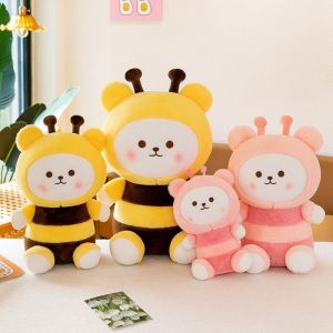 FIONATE Stuffed Bee Doll Plush Toy Bee Shape PP Cotton Bees Bear Plush Dolls A Playful Expression Cute Bee Stuffed Toys New Year Gifts