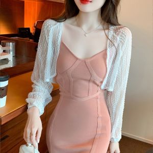 Impression Fashion Women Elegant Korean Lace Plain Long Sleeve Sun-protective Shawl Cardigan