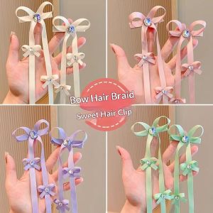 Yadou Kẹp tóc nơ bướm dễ thương với kim cương lấp lánh và ruy băng chảy cho kiểu tóc bện của các cô gái