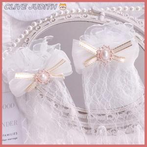 CISWGE Girl Lolita Mesh Bow Flower Lace Gloves Black White Lace Gloves lolita Lace Sleeves Cosplay Jewelry