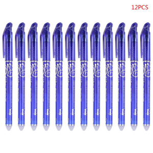 12 Pcs Home Office Student Writing Exam Stationery Pens 0.5mm Luxury Erasable Gel Pen Fine Point Blue Ink Slim Ballpoint