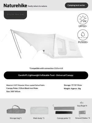 Naturehike AIR FL 6.0 / 3.0 Air Inflatable Tent 2-4 Persons Fast Build Modular Multiple Setting Tent PVC Air Poles Sunscreen Outdoor Camping