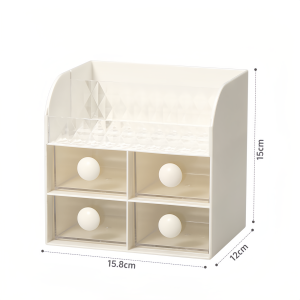 กล่องเก็บของเดสก์ท็อป 4 ลิ้นชัก กล่องเครื่องประดับสำนักงาน กล่องเครื่องสำอาง กล่องดินสอ กล่องเก็บของ ชั้นวางของผู้หญิง