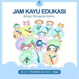 Jam Kayu Edukasi Anak Peralatan Belajar Mengenal Waktu