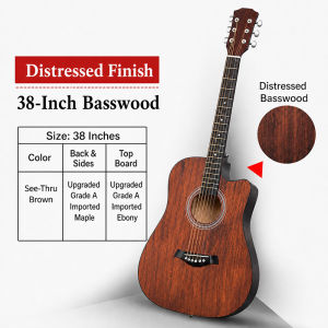 Minsine Gitara 38" Solid Wood Cutaway Acoustic Guitar Low‑Action Bright Tone Comfortable Hand Feel for Kids Adults Beginner Practice Guitar
