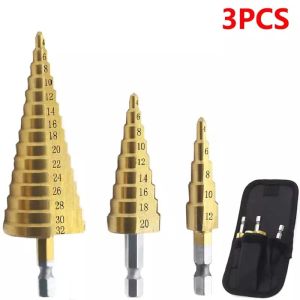 3 pcs Drill Bit HSS High Speed Steel Titanium Hex Shank Step Drill Set 3-12mm 4-12mm 4-20mm
