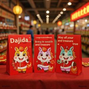 [COD] Bsuimki 6 chiếc Trung Quốc năm mới gói màu đỏ năm 2026 của con Ngựa phong bì màu đỏ túi tiền may mắn phong bì Quà Tặng gói màu đỏ
