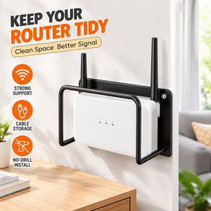 Wall Mounted No Drill Router Shelf Storage Rack Cable Organizer For Set Top Box Projector Hollow Heat Vent Guardrail Wifi Holder For Home