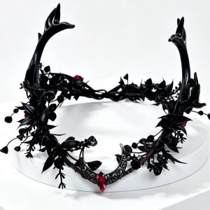 LE6Y Vintage Antler Crown Gothic Style Handmade Hair Crown Elegant Adjustable Ribbon Forest Vine Crown Halloween Cosplay Wear