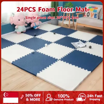 24 PCS Foam Floor Mat Baby Playmat - Blue and White Thickened Design Soft and Comfortable Anti-Slip Design