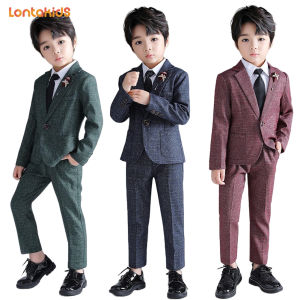 Lontakids trẻ em phù hợp với con trai Áo Blazer thời trang quần Tie BROOCH Set 4 MảNh trang phục trang trọng trang phục cho tiệc cưới sinh nhật