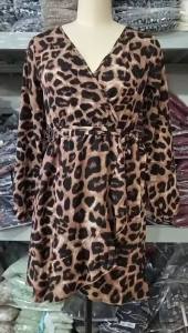 G7 Cross-Border Foreign Trade Factory Europe and America 2025 New Long Sleeve Cross Neck Leopard Print Dress with Belt Casual Dress 7/7