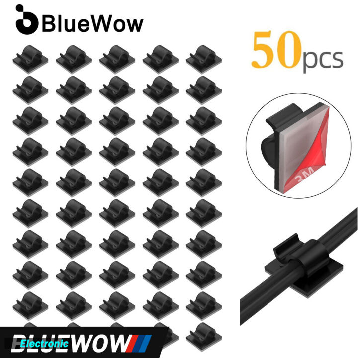 BlueWow ตัวหนีบสายเคเบิลแบบมีกาวในตัว,คลิปหนีบสายผูกเคเบิลตัวจัดการสายข้อมูล GPS ในรถยนต์ RQ3189จำนวน50ชิ้น