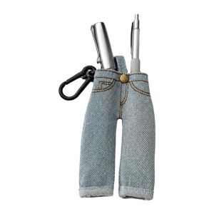 TANTUANG Vải denim Giá đựng bút bằng vải denim Hộp đựng bút bỏ túi Quần Jean Kẹp ghi chú Retro Phong cách cổ điển dây chuyền hình hộp đựng bút chì Phụ Kiện Máy Tính Xách Tay
