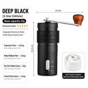 ElectrolmaxElectric Portable Manual Coffee Bean Grinder With Ceramic Grinding Core 25g Capacity Adjustable Grind Setting Hand Crank Coffee Mill For Home Travel Camping